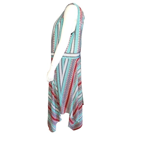 SIGNATURE by ROBBIE BEE Dress Plus Size 20W Pink Blue Womens Geometric Zip Back - Picture 3 of 7